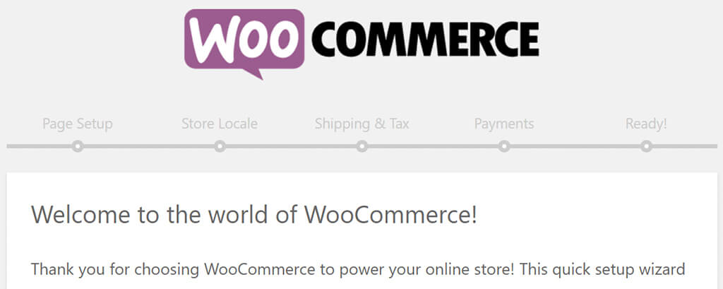 WordPress WooCommerce setup wizard